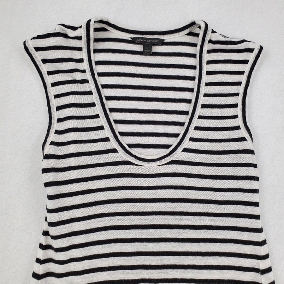 Banana Republic Dress Linen Blend Womens Size Small Striped Black White - Picture 2 of 9